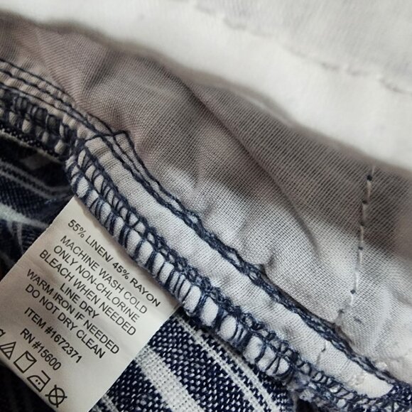 Briggs Pants Womens Size L Large Blue Striped Linen Blend Pull On Pants Pockets - Picture 3 of 5